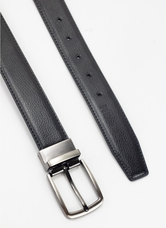 Ceinture Keslem Boucle Brillante Réversible noir et marron