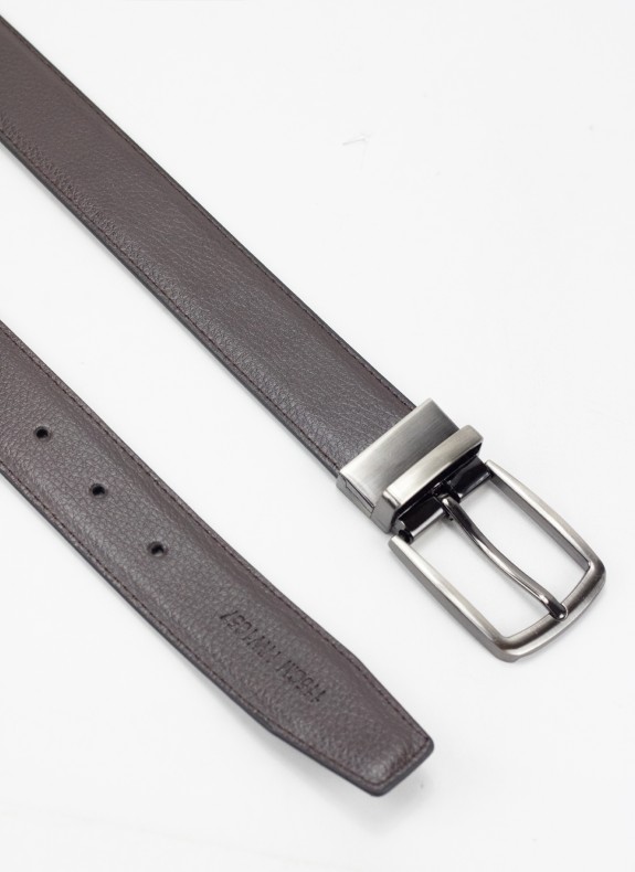 Ceinture Keslem Boucle Brillante Réversible noir et marron