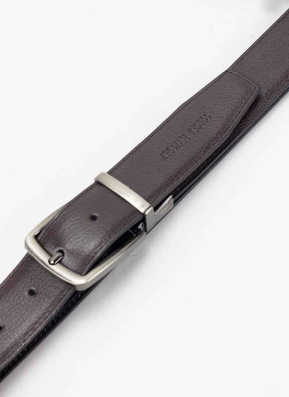 Ceinture Keslem Boucle Brillante Réversible noir et marron