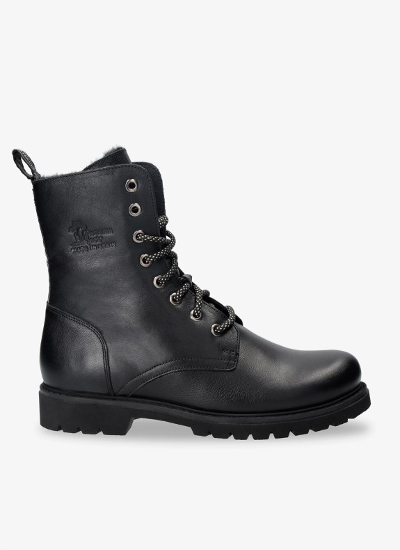 Panama Jack Frisia Combat Stivali Donna – Nero, Pelle Idrorepellente, Fodera Calda, Suola Gomma Naturale, Made In Spain (37 EU)
