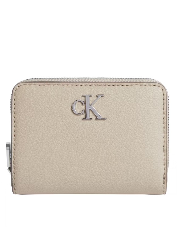 Portefeuille Calvin Klein Minimal Monogram Med Zip Around taupe