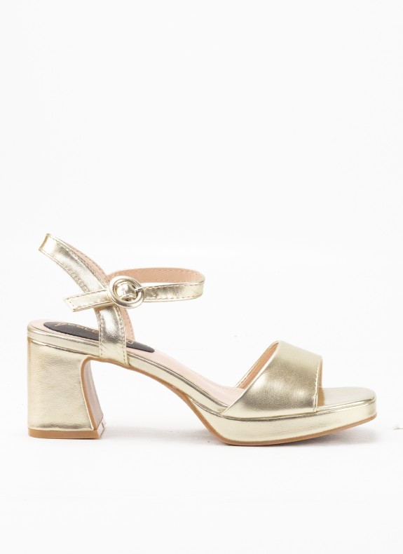 Sandália de Tacón Dorada para Mulher com fivela