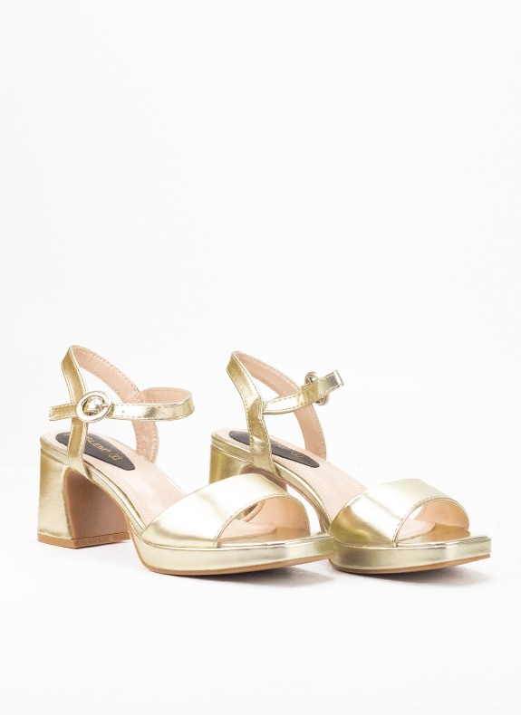 Sandália de Tacón Dorada para Mulher com fivela