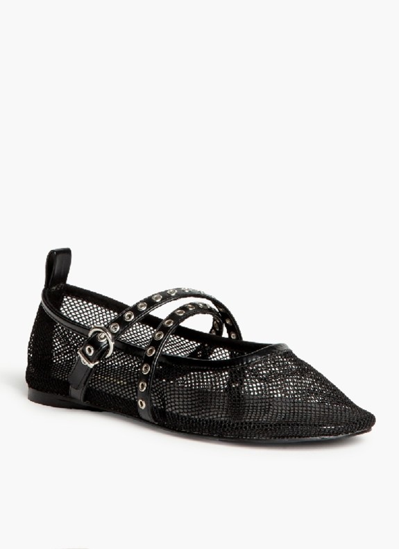 Ballerines à Résille avec Fermeture à Boucle pour Femme en Couleur Noire