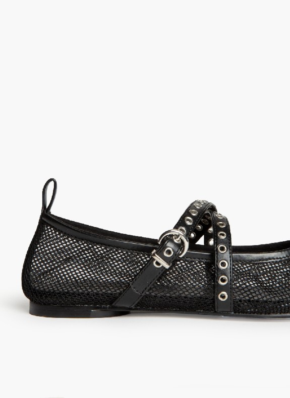 Ballerines à Résille avec Fermeture à Boucle pour Femme en Couleur Noire