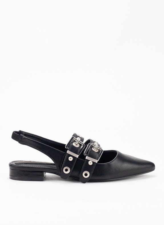 Zapato Destalonado com Tachuelas para Mulher em Cor Preto