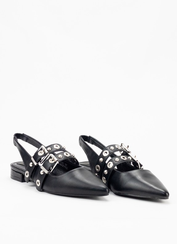 Zapato Destalonado com Tachuelas para Mulher em Cor Preto