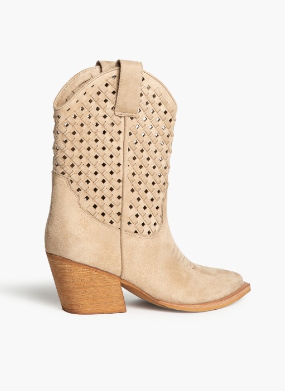 Botín com Tacón e Feche Cremallera para Mulher em Cor Arena