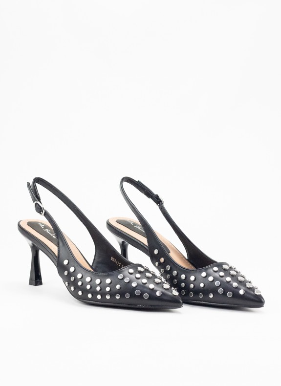 Zapato de Salón con Tachuelas y Tacón para Mujer Color Negro