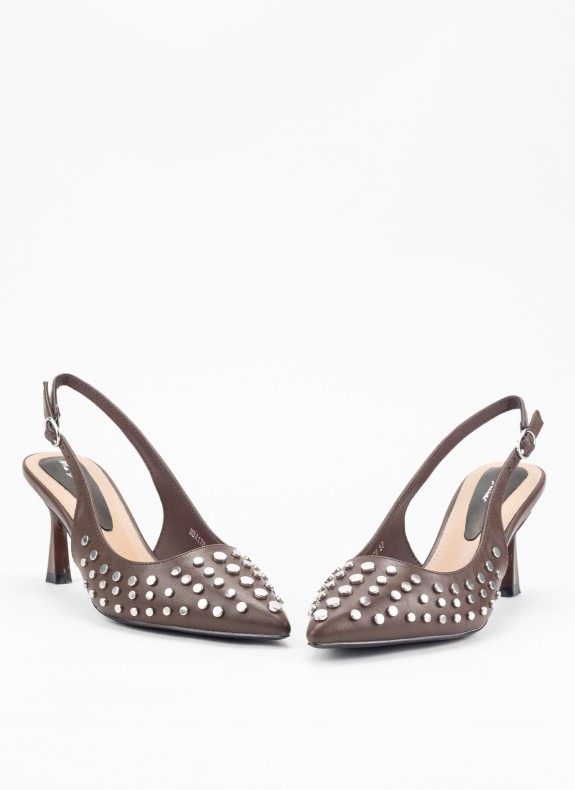 Escarpin pour Femme de Couleur Marron avec Talon et Clous