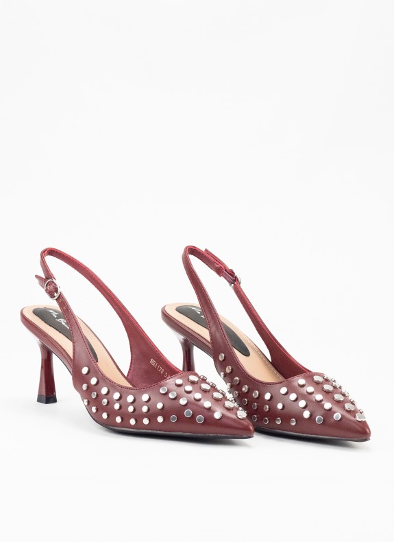 Zapato de Salón con Tachuelas y Tacón para Mujer Color Burdeos