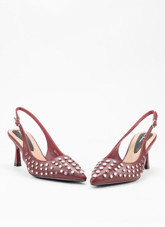 Zapato de Salón con Tachuelas y Tacón para Mujer Color Burdeos
