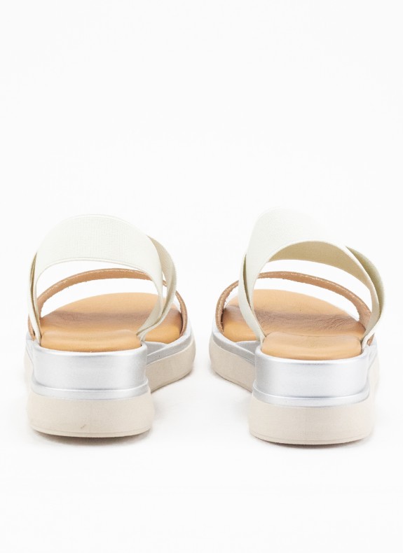 Sandale Argentée en Cuir avec Talon Compensé pour Femme