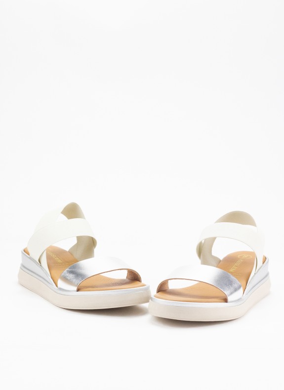 Sandale Argentée en Cuir avec Talon Compensé pour Femme