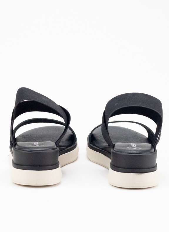 Sandale en Cuir avec Compensée pour Femme en Couleur Noire