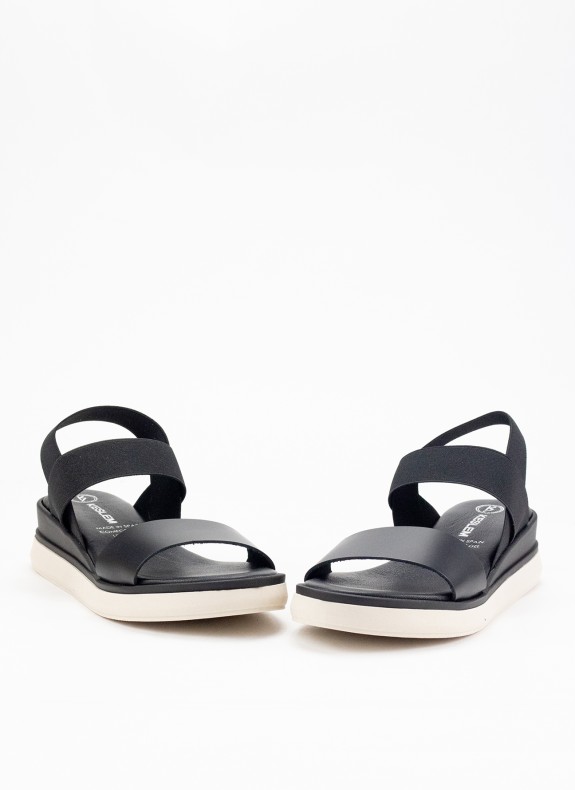 Sandale en Cuir avec Compensée pour Femme en Couleur Noire