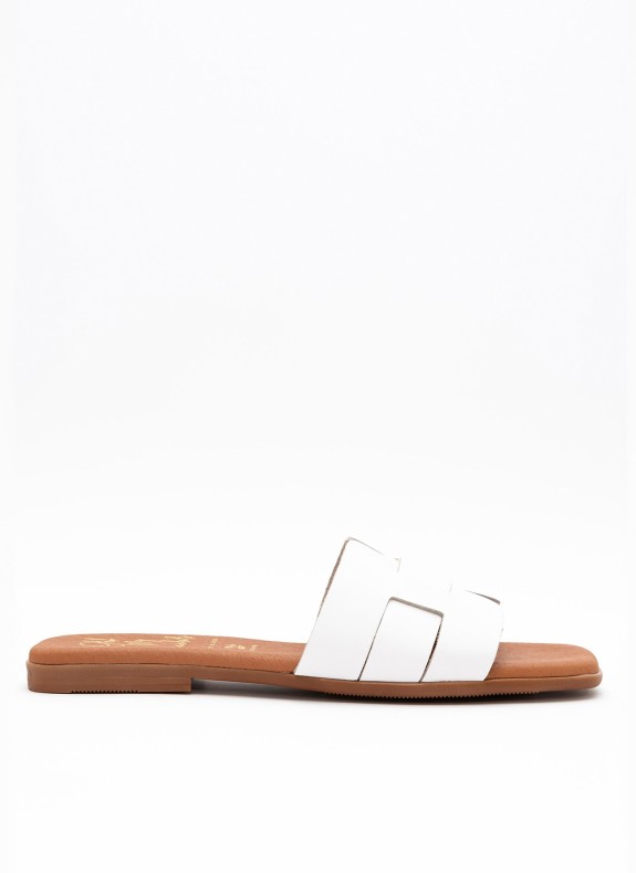 Sandale Plate en Cuir pour Femme de Couleur Blanche