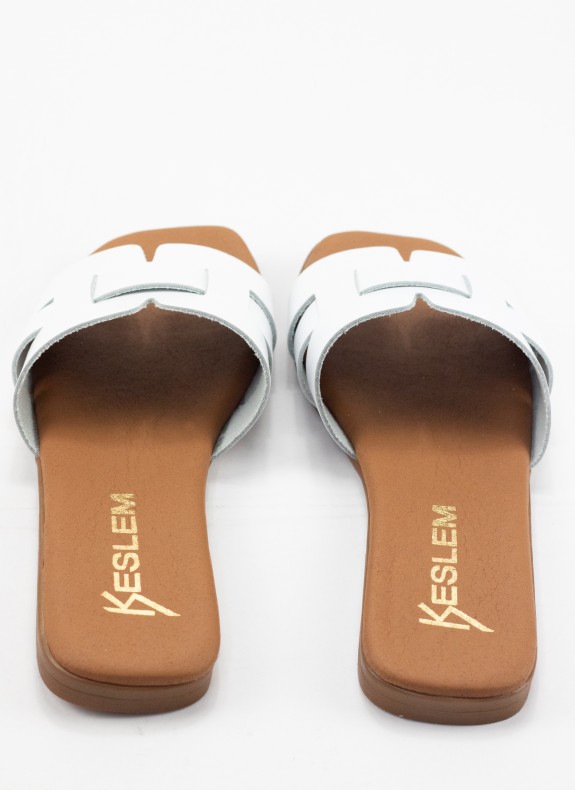 Sandalia Plana de Piel para Mulher em Cor Branco