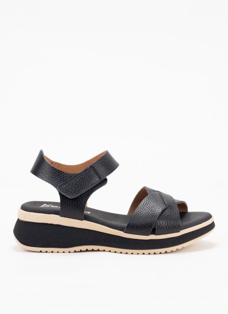 Sandale en Cuir avec Compensée pour Femme en Couleur Noire