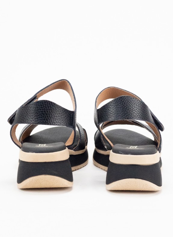 Sandália de Piel com Cuña para Mulher em Cor Preto