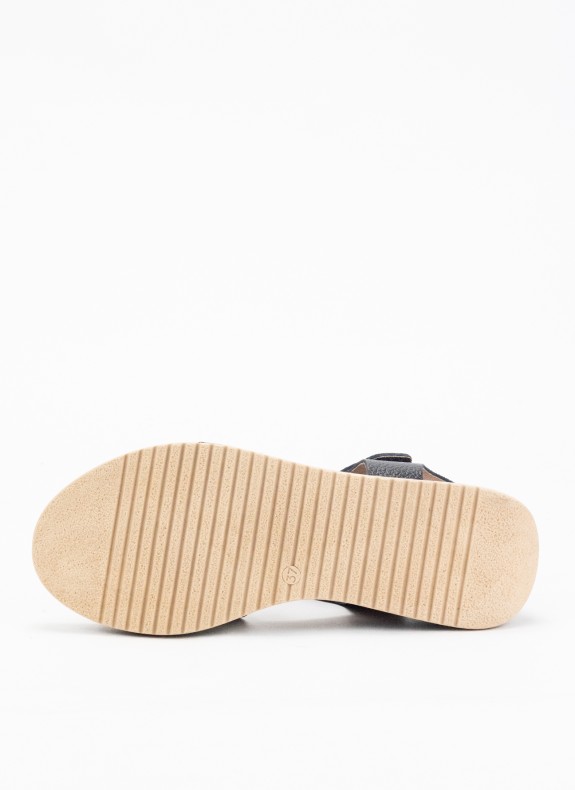 Sandalia de Piel con Cuña para Mujer en Color Negro