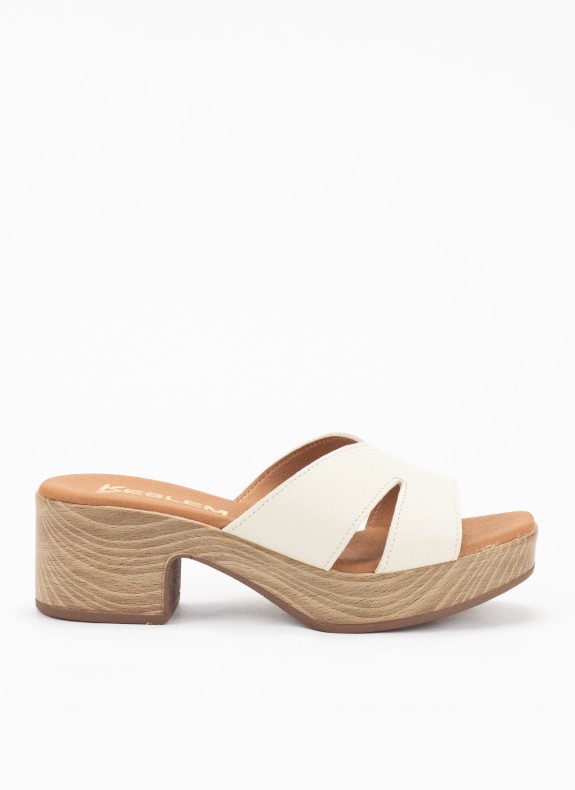 Sabot en Cuir avec Talon Compensé pour Femme en Couleur Glace