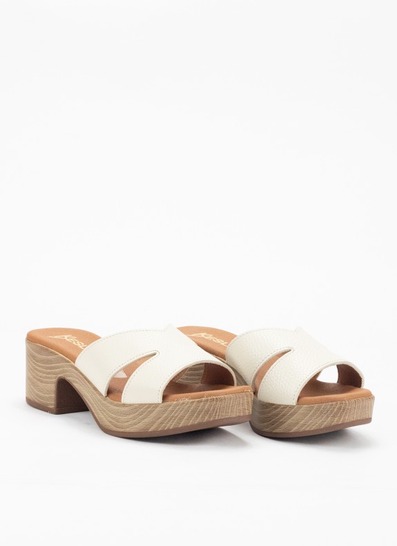 Sabot en Cuir avec Talon Compensé pour Femme en Couleur Glace