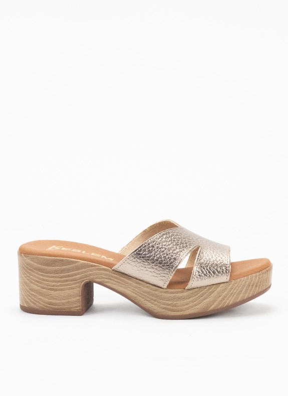 Sabot en Cuir avec Talon pour Femme en Couleur Or