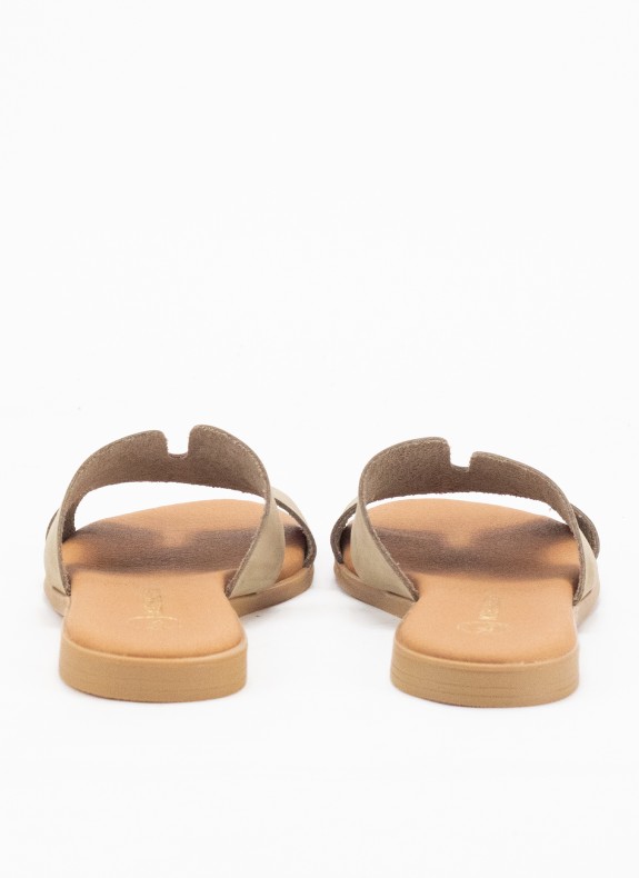 Sandale Plate en Cuir pour Femme en Couleur Taupe