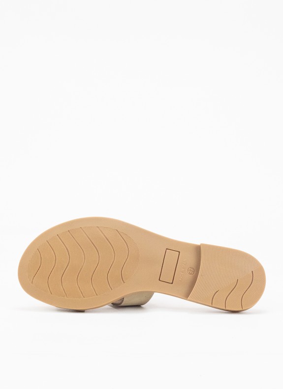 Sandale Plate en Cuir pour Femme en Couleur Taupe