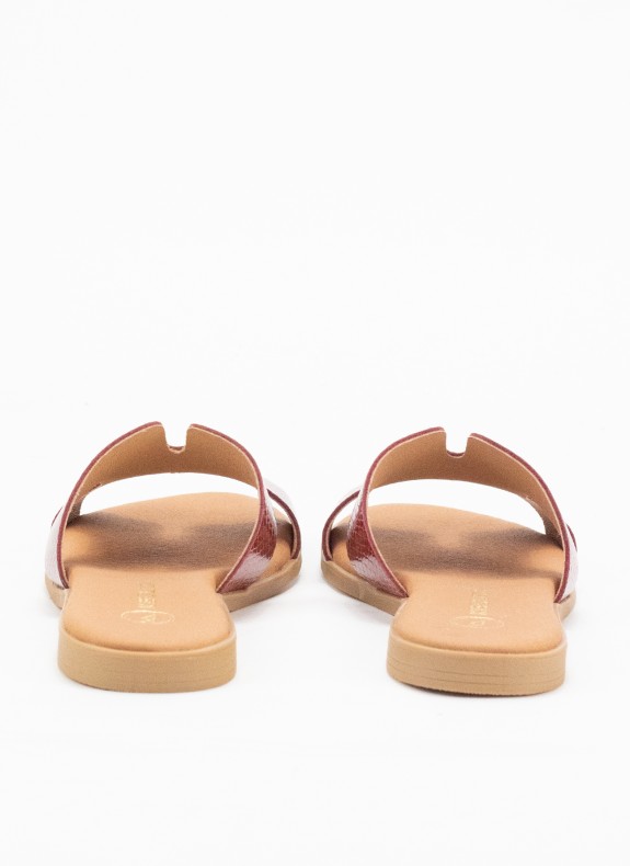 Sandale Plate en Cuir pour Femme en Couleur Serpent Rouge