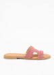 Sandale Plate en Cuir pour Femme en Couleur Rose