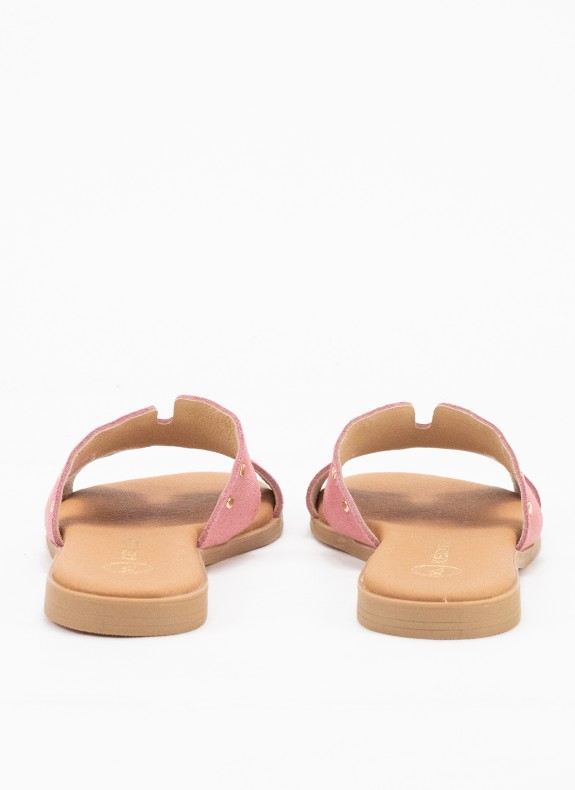 Sandale Plate en Cuir pour Femme en Couleur Rose