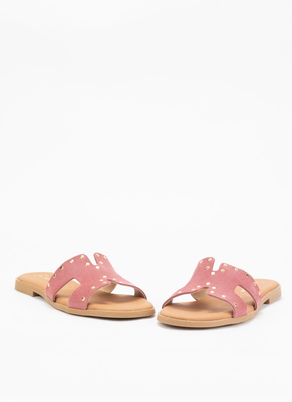 Sandale Plate en Cuir pour Femme en Couleur Rose