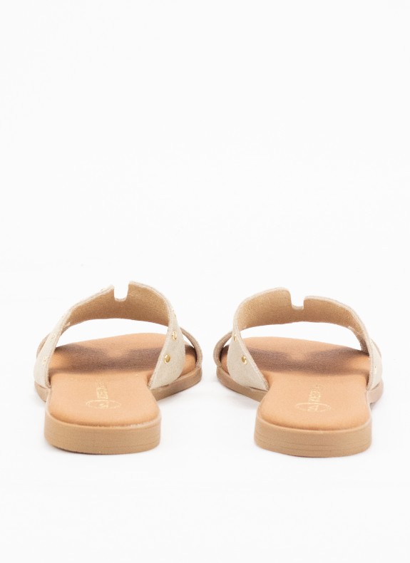 Sandale Plate en Cuir pour Femme de Couleur Beige