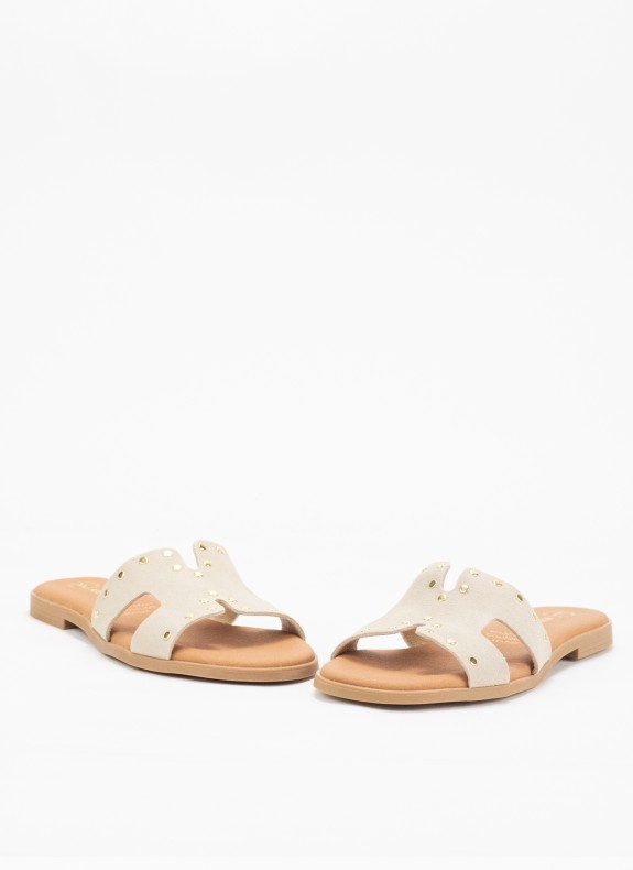 Piatto della pelle della beige di Sandalia per le donne