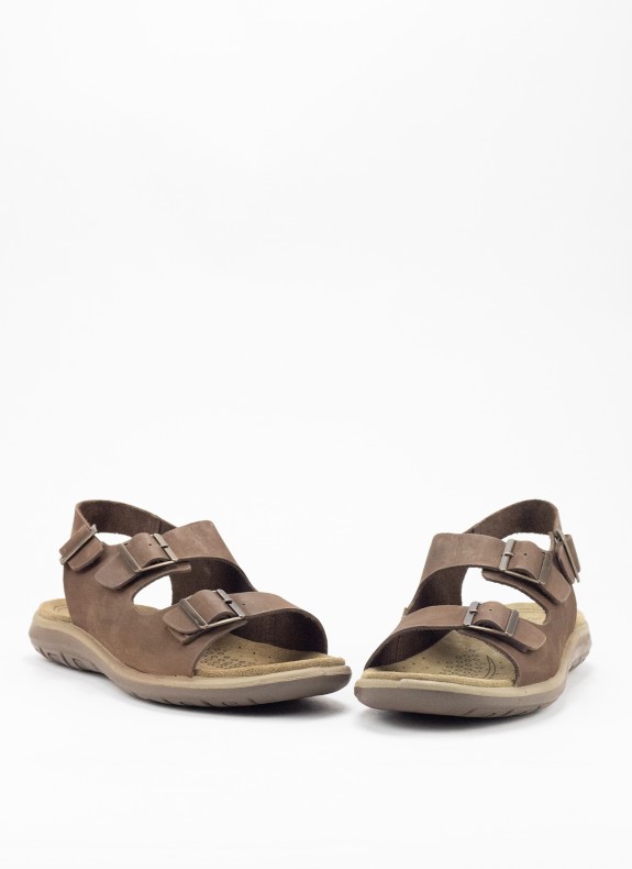 Sandalia de Piel con Hebilla para Hombre en Color Marrón