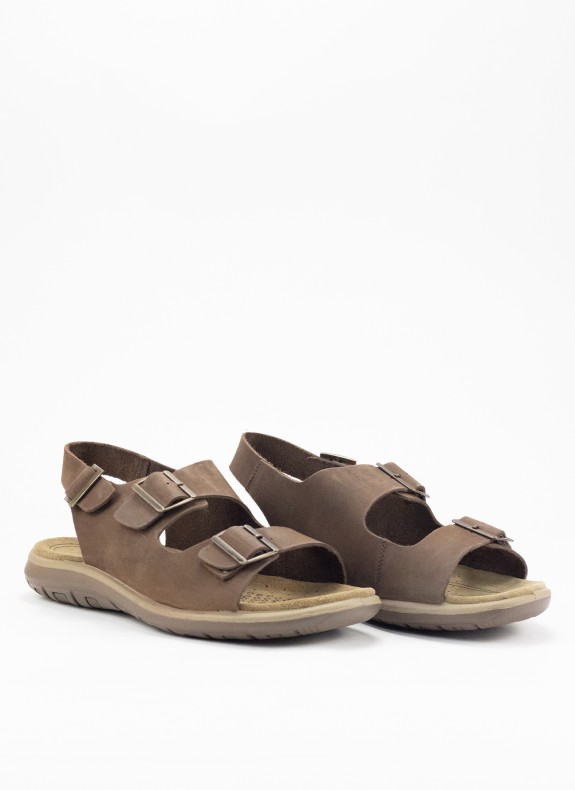 Sandalia de Piel con Hebilla para Hombre en Color Marrón