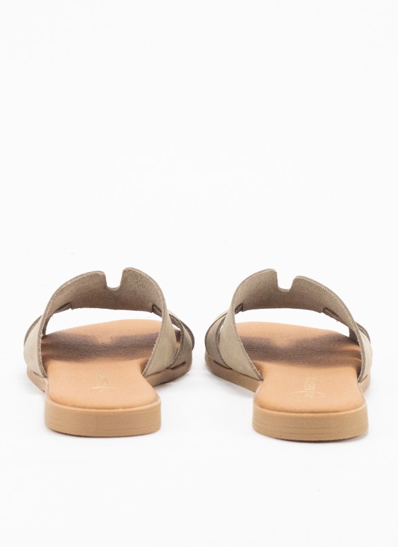 Sandalia Plana de Piel para Mulher Color Taupe