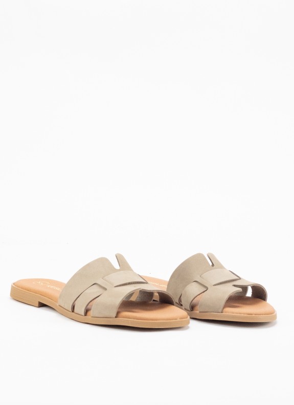 Sandalia Plana de Piel para Mulher Color Taupe