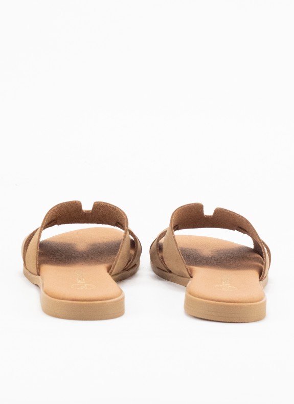 Sandale Plate en Cuir pour Femme Couleur Cuir