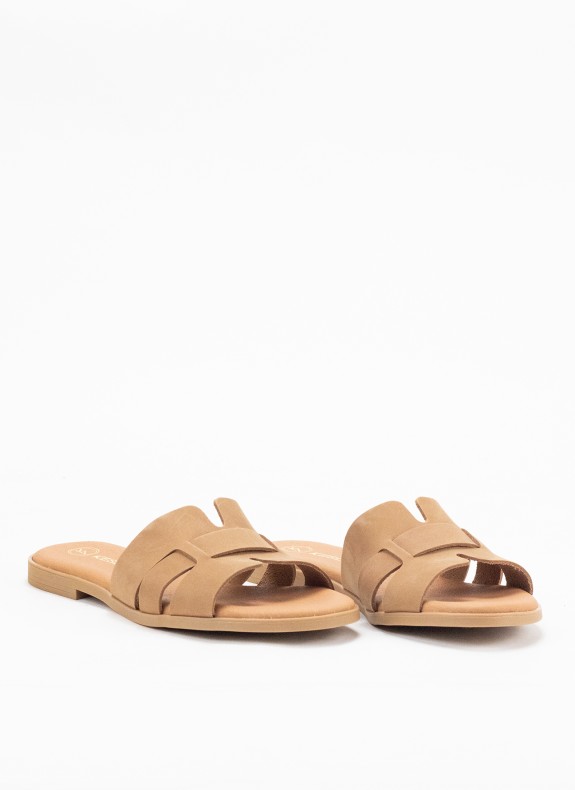 Sandale Plate en Cuir pour Femme Couleur Cuir