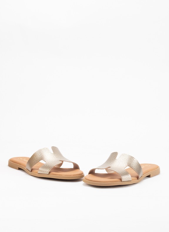 Sandale Plate en Cuir pour Femme Couleur Or