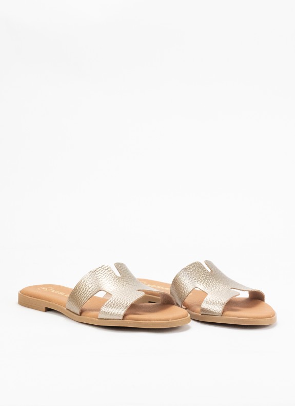 Sandale Plate en Cuir pour Femme Couleur Or