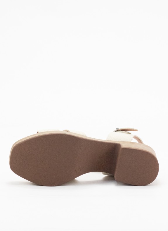 Sandália de Piel com Tacón para Mulher em Cor Gelo