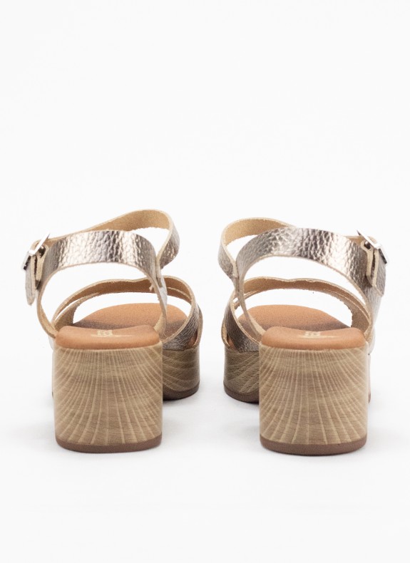 Sandale en Cuir à Talon pour Femme en Couleur Or