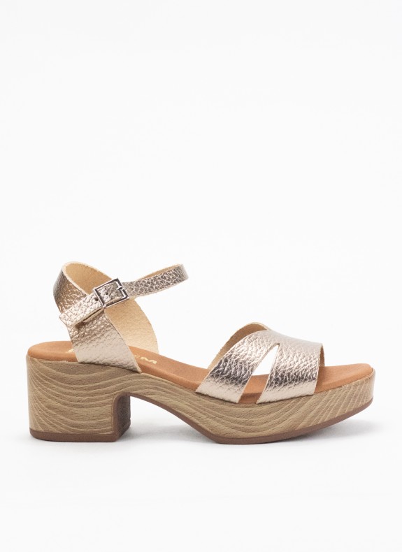 Sandale en Cuir à Talon pour Femme en Couleur Or