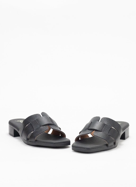 Sandale en Cuir à Talon pour Femme en Couleur Noire