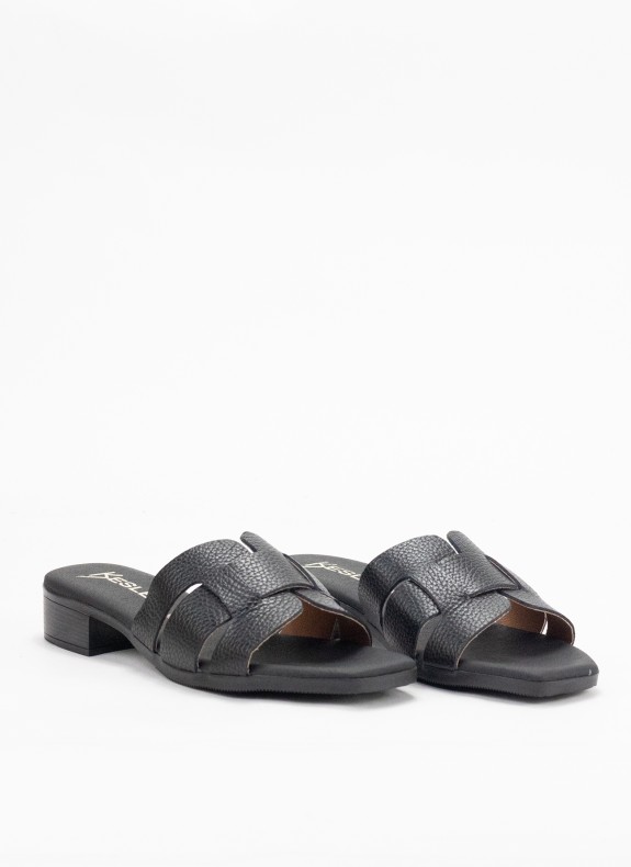 Sandale en Cuir à Talon pour Femme en Couleur Noire