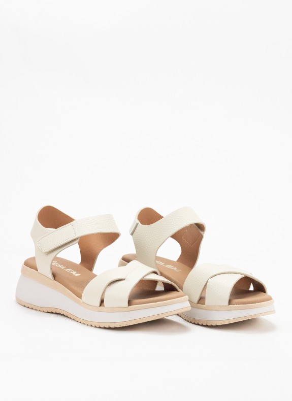 Sandale en Cuir avec Compensée pour Femme en Couleur Glace